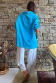 Pia Pillow Cotton Embroidered Tile Classic Shirt Azure
